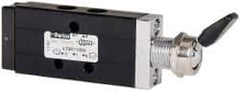 Parker - 1/8" NPT Mechanically Operated Air Valve - 4-Way, 2 Position, Toggle, 0.2 CV Rate, 150 Max psi & 175°F Max Temp - Exact Tool & Supply