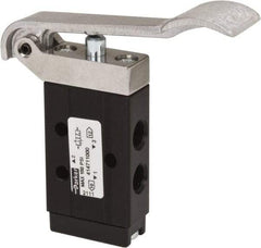 Parker - 1/8" NPT Mechanically Operated Air Valve - 3-Way, 2 Position, Hand Lever-Spring Return, 0.2 CV Rate, 150 Max psi & 175°F Max Temp - Exact Tool & Supply