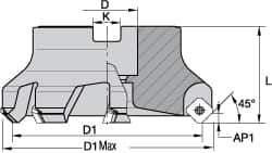Kennametal - 160.02mm Cut Diam, 1-1/2" Arbor Hole, 6.6mm Max Depth of Cut, 45° Indexable Chamfer & Angle Face Mill - 7 Inserts, SEKT 1404... Insert, Right Hand Cut, 7 Flutes, Series KSSM - Exact Tool & Supply