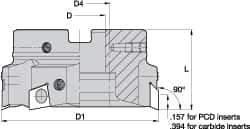 Kennametal - 5 Inserts, 3" Cut Diam, 1" Arbor Diam, 0.394" Max Depth of Cut, Indexable Square-Shoulder Face Mill - 0/90° Lead Angle, 1-3/4" High, BGHX 15L5... Insert Compatibility, Through Coolant, Series Fix-Perfect - Exact Tool & Supply