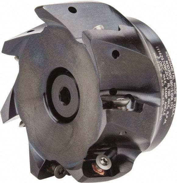 Kennametal - 7 Inserts, 3" Cut Diam, 1" Arbor Diam, 18.03mm Max Depth of Cut, Indexable Square-Shoulder Face Mill - 0/90° Lead Angle, 1-3/4" High, EC18.., EP18.. Insert Compatibility, Through Coolant, Series Mill 1-18 - Exact Tool & Supply