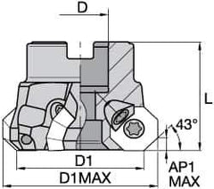 Kennametal - 2-1/2" Cut Diam, 3/4" Arbor Hole, 5mm Max Depth of Cut, 43° Indexable Chamfer & Angle Face Mill - 5 Inserts, OF.T64 Insert, Right Hand Cut, 5 Flutes, Through Coolant, Series KSOM - Exact Tool & Supply