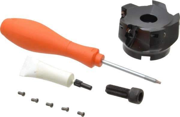 Kennametal - 5 Inserts, 2-1/2" Cut Diam, 3/4" Arbor Diam, 14.22mm Max Depth of Cut, Indexable Square-Shoulder Face Mill - 0/90° Lead Angle, 40mm High, EC14.., EP14.. Insert Compatibility, Through Coolant, Series Mill 1-14 - Exact Tool & Supply
