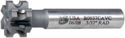 Whitney Tool Co. - 3/32" Radius, 3/16" Circle Diam, 7/8" Cutter Diam, 1/2" Cutting Width, Shank Connection, Concave Radius Cutter - 1/2" Shank Diam, 3" OAL, Carbide-Tipped, Uncoated, Profile Ground, 6 Teeth, Weldon Flat - Exact Tool & Supply