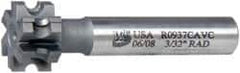 Whitney Tool Co. - 3/32" Radius, 3/16" Circle Diam, 7/8" Cutter Diam, 1/2" Cutting Width, Shank Connection, Concave Radius Cutter - 1/2" Shank Diam, 3" OAL, Carbide-Tipped, Uncoated, Profile Ground, 6 Teeth, Weldon Flat - Exact Tool & Supply