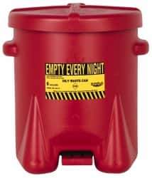 Eagle - 6 Gallon Capacity, Polyethylene Oily Waste Can - 13-1/2 Inch Long x 16-1/2 Inch Wide/Diameter x 16 Inch High, Red, Foot Operated, Approved FM - Exact Tool & Supply