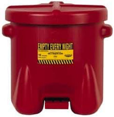Eagle - 10 Gallon Capacity, Polyethylene Oily Waste Can - 18 Inch Long x 22 Inch Wide/Diameter x 18 Inch High, Red, Foot Operated, Approved FM - Exact Tool & Supply