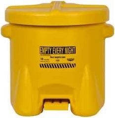 Eagle - 10 Gallon Capacity, Polyethylene Oily Waste Can - 18 Inch Long x 22 Inch Wide/Diameter x 18 Inch High, Yellow, Foot Operated, Approved FM - Exact Tool & Supply