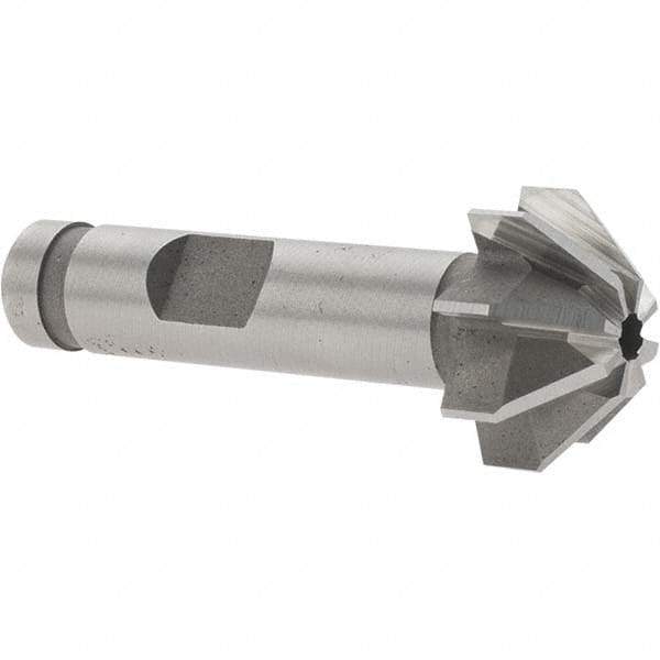 Made in USA - 3/4" Large x 5/16" Small Diam, 3/8" Width of Cut, 90° Included Angle, 8 Teeth, Cobalt Face Angle Cutter - 3/8" Shank Diam, 1-15/16" Overall Length, Weldon Flat - Exact Tool & Supply