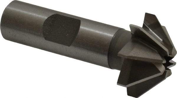 Made in USA - 1" Large x 3/8" Small Diam, 7/16" Width of Cut, 90° Included Angle, 8 Teeth, Cobalt Face Angle Cutter - 1/2" Shank Diam, 2-3/16" Overall Length, Weldon Flat - Exact Tool & Supply