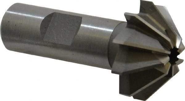 Made in USA - 1-1/4" Large x 1/2" Small Diam, 17/32" Width of Cut, 90° Included Angle, 10 Teeth, Cobalt Face Angle Cutter - 5/8" Shank Diam, 2-13/32" Overall Length, Weldon Flat - Exact Tool & Supply