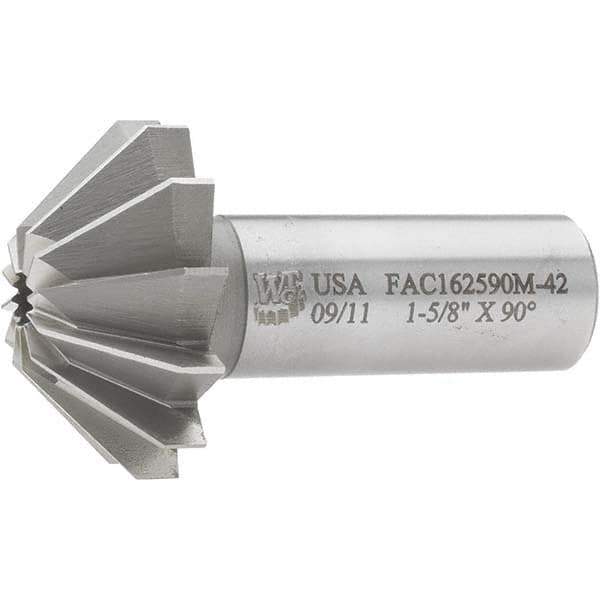 Made in USA - 1-5/8" Large x 5/8" Small Diam, 11/16" Width of Cut, 90° Included Angle, 12 Teeth, Cobalt Face Angle Cutter - 3/4" Shank Diam, 2-11/16" Overall Length, Weldon Flat - Exact Tool & Supply