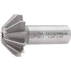 Made in USA - 1-5/8" Large x 5/8" Small Diam, 11/16" Width of Cut, 90° Included Angle, 12 Teeth, Cobalt Face Angle Cutter - 3/4" Shank Diam, 2-11/16" Overall Length, Weldon Flat - Exact Tool & Supply