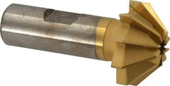 Made in USA - 1-1/4" Large x 1/2" Small Diam, 17/32" Width of Cut, 90° Included Angle, 10 Teeth, High Speed Steel Face Angle Cutter - 5/8" Shank Diam, 2-13/32" Overall Length, Weldon Flat - Exact Tool & Supply
