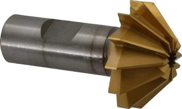 Made in USA - 1-5/8" Large x 5/8" Small Diam, 11/16" Width of Cut, 90° Included Angle, 12 Teeth, High Speed Steel Face Angle Cutter - 3/4" Shank Diam, 2-11/16" Overall Length, Weldon Flat - Exact Tool & Supply