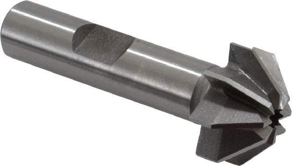 Made in USA - 3/4" Large x 5/16" Small Diam, 3/8" Width of Cut, 90° Included Angle, 8 Teeth, High Speed Steel Face Angle Cutter - 3/8" Shank Diam, 1-15/16" Overall Length, Weldon Flat - Exact Tool & Supply