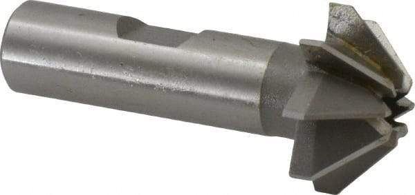 Made in USA - 1" Large x 3/8" Small Diam, 7/16" Width of Cut, 90° Included Angle, 8 Teeth, High Speed Steel Face Angle Cutter - 1/2" Shank Diam, 2-3/16" Overall Length, Weldon Flat - Exact Tool & Supply