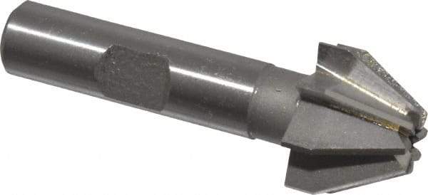 Made in USA - 3/4" Large x 5/16" Small Diam, 17/32" Width of Cut, 60° Included Angle, 8 Teeth, Cobalt Face Angle Cutter - 3/8" Shank Diam, 2-3/32" Overall Length, Weldon Flat - Exact Tool & Supply