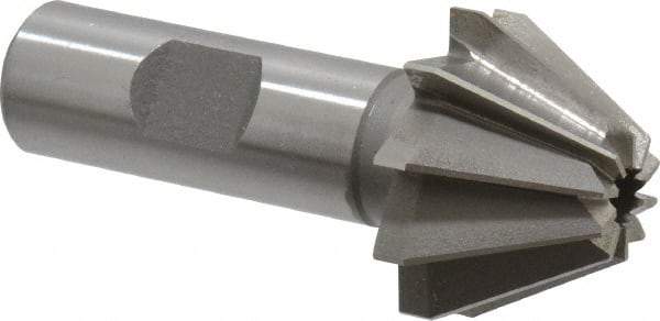 Made in USA - 1-1/4" Large x 1/2" Small Diam, 25/32" Width of Cut, 60° Included Angle, 10 Teeth, Cobalt Face Angle Cutter - 5/8" Shank Diam, 2-21/32" Overall Length, Weldon Flat - Exact Tool & Supply