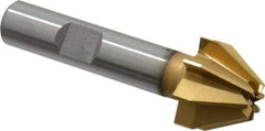 Made in USA - 3/4" Large x 5/16" Small Diam, 17/32" Width of Cut, 60° Included Angle, 8 Teeth, High Speed Steel Face Angle Cutter - 3/8" Shank Diam, 2-3/32" Overall Length, Weldon Flat - Exact Tool & Supply