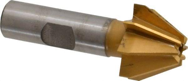Made in USA - 1" Large x 3/8" Small Diam, 11/16" Width of Cut, 60° Included Angle, 8 Teeth, High Speed Steel Face Angle Cutter - 1/2" Shank Diam, 2-13/32" Overall Length, Weldon Flat - Exact Tool & Supply