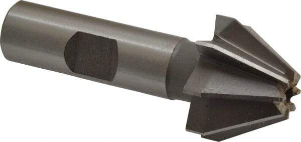Made in USA - 1" Large x 3/8" Small Diam, 11/16" Width of Cut, 60° Included Angle, 8 Teeth, High Speed Steel Face Angle Cutter - 1/2" Shank Diam, 2-13/32" Overall Length, Weldon Flat - Exact Tool & Supply