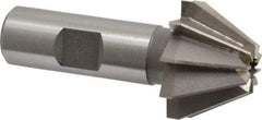 Made in USA - 1-1/4" Large x 1/2" Small Diam, 25/32" Width of Cut, 60° Included Angle, 10 Teeth, High Speed Steel Face Angle Cutter - 5/8" Shank Diam, 2-21/32" Overall Length, Weldon Flat - Exact Tool & Supply
