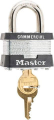Master Lock - 15/16" Shackle Clearance, Keyed Different Padlock - 5/16" Shackle Width, 5/16" Shackle Diam, Laminated Steel - Exact Tool & Supply
