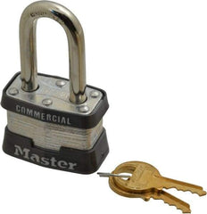Master Lock - 1-1/2" Shackle Clearance, Keyed Alike Padlock - 3/32" Shackle Width, 9/32" Shackle Diam, Steel - Exact Tool & Supply