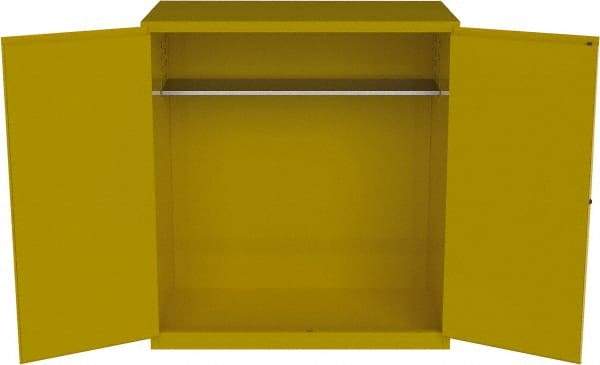 Jamco - 59" Wide x 34" Deep x 65" High, Steel Vertical Drum Cabinet with 3 Point Key Lock - Yellow, Manual Closing Door, 2 Shelves, 2 Drums - Exact Tool & Supply