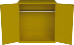 Jamco - 59" Wide x 34" Deep x 65" High, Steel Vertical Drum Cabinet with 3 Point Key Lock - Yellow, Manual Closing Door, 2 Shelves, 2 Drums - Exact Tool & Supply
