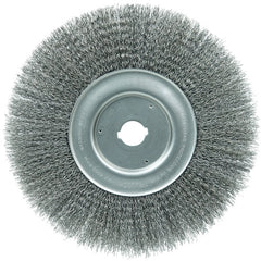 10″ Narrow Face Crimped Wire Wheel, .014″ Steel Fill, 1″ Arbor Hole - Exact Tool & Supply