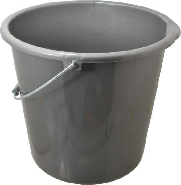PRO-SOURCE - 10 Qt, Plastic Round Gray Single Pail with Pour Spout - Handle Included - Exact Tool & Supply