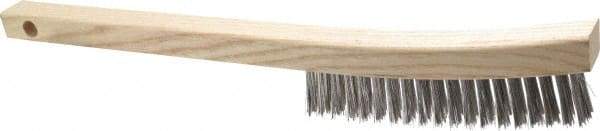 Made in USA - 3 Rows x 19 Columns Wire Scratch Brush - 6-1/4" Brush Length, 13-3/4" OAL, 1-1/8" Trim Length, Wood Toothbrush Handle - Exact Tool & Supply