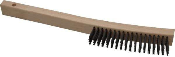 Made in USA - 4 Rows x 19 Columns Wire Scratch Brush - 6-1/4" Brush Length, 13-3/4" OAL, 1-3/16" Trim Length, Wood Toothbrush Handle - Exact Tool & Supply