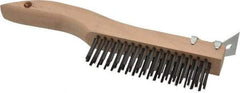 Made in USA - 4 Rows x 16 Columns Wire Scratch Brush - 10" OAL, 1-3/16" Trim Length, Wood Shoe Handle - Exact Tool & Supply