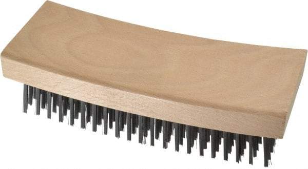 Made in USA - 9 Rows x 21 Columns Wire Scratch Brush - 7-1/4" OAL, 1-3/16" Trim Length, Wood Curved Handle - Exact Tool & Supply