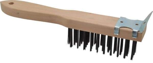 Made in USA - 4 Rows x 11 Columns Wire Scratch Brush - 5" Brush Length, 11" OAL, 1-3/4" Trim Length, Wood Toothbrush Handle - Exact Tool & Supply