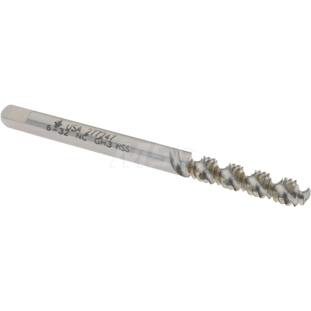 Made in USA - #6-32 UNC, 2 Flute, H3, Bright Finish High Speed Steel Fast Spiral Flute Tap - Exact Tool & Supply