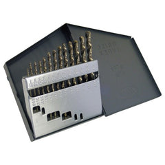 ‎1/16-1/4 RHS / RHC HSS-CO 8% (M42) 135 Degree Split Point Heavy Duty Cobalt Jobber Length Drill Set - Straw / Gold Oxide - Exact Tool & Supply