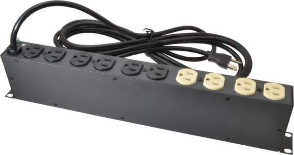 Tripp-Lite - 12 Outlets, 120 Volts, 15 Amps, 15' Cord, Power Outlet Strip - Rack Mount, 5-15P NEMA Configuration, 17-1/2" Strip, ANSI C62.41, IEEE 587, IEEE 587 Category A Specifications, IEEE 587 Category B Specifications, UL1449 3rd Edition - Exact Tool & Supply