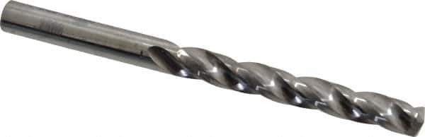 SGS - 1/4" 150° Solid Carbide Jobber Drill - Bright Finish, Right Hand Cut, Spiral Flute, Straight Shank, 3-1/4" OAL, Standard Point - Exact Tool & Supply