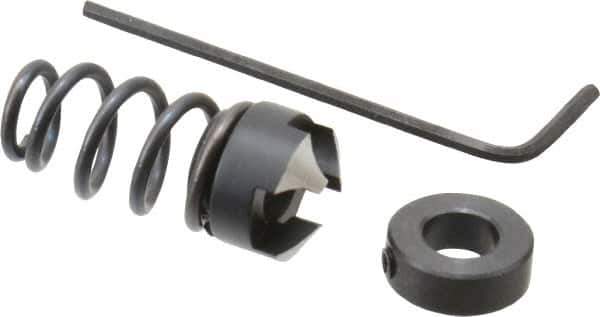 Burr-Bit - 1/4" Tap Compatibility, 11/64" Collar Thickness, 3/4" Compressed Length, 3 Tap Flutes, Deburring Tap Attachment - 1/2" Outside Diam, 120° Included Angle, High Speed Steel - Exact Tool & Supply