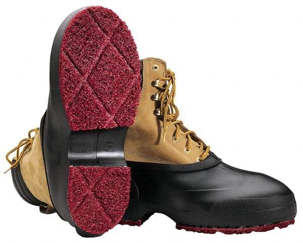 Winter Walking - Men's 8-10 (Women's 10-12) Traction Overshoes - 4" High, Plain Toe, Nonslip Sole, Rubber Upper, Black - Exact Tool & Supply