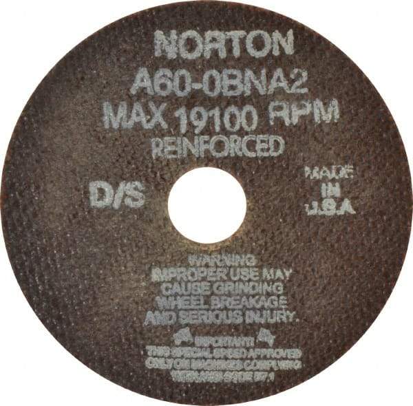 Norton - 4" 60 Grit Aluminum Oxide Cutoff Wheel - 0.035" Thick, 3/4" Arbor, 19,100 Max RPM, Use with Die Grinders - Exact Tool & Supply
