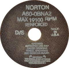 Norton - 4" 60 Grit Aluminum Oxide Cutoff Wheel - 0.035" Thick, 3/4" Arbor, 19,100 Max RPM, Use with Die Grinders - Exact Tool & Supply