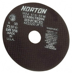 Norton - 20" 24 Grit Aluminum Oxide Cutoff Wheel - 5/32" Thick, 1" Arbor, 2,710 Max RPM, Use with Stationary Tools - Exact Tool & Supply