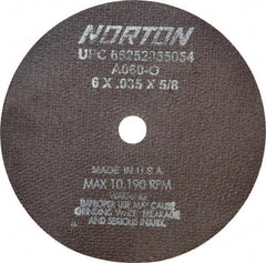 Norton - 6" 60 Grit Aluminum Oxide Cutoff Wheel - 0.035" Thick, 5/8" Arbor, 10,185 Max RPM, Use with Circular Saws - Exact Tool & Supply