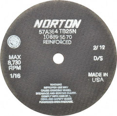 Norton - 7" 36 Grit Aluminum Oxide Cutoff Wheel - 1/16" Thick, 5/8" Arbor, 8,730 Max RPM, Use with Circular Saws - Exact Tool & Supply