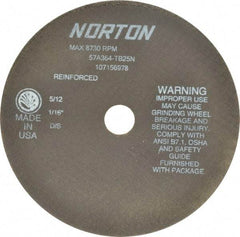 Norton - 7" 36 Grit Aluminum Oxide Cutoff Wheel - 1/16" Thick, 7/8" Arbor, 8,730 Max RPM, Use with Stationary Grinders - Exact Tool & Supply